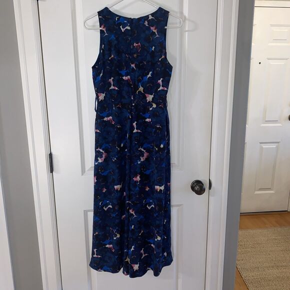 Anthropologie "Seen Worn Kept" Blue Floral V Neck Floral Wide‎ Leg Jumpsuit - 4 - Picture 4 of 14